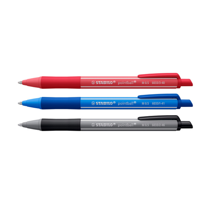 Balpen STABILO pointball colorful medium assorti blister à 3 stuks