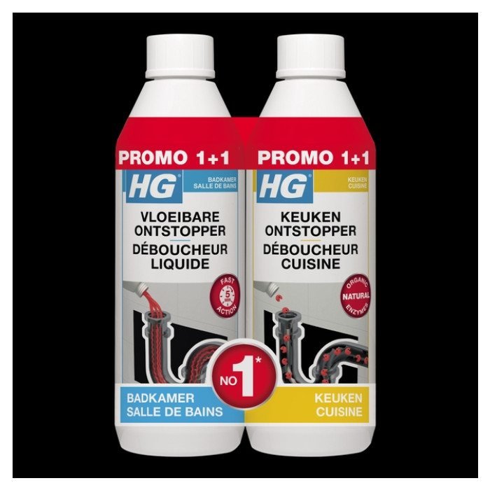 Afvoerontstopper HG Promopack 1x sanitair 500ml 1x keuken 500ml