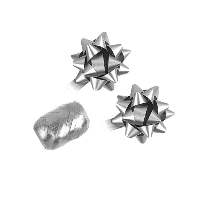 Cadeaulint Polyband en 2 rozetten zilver