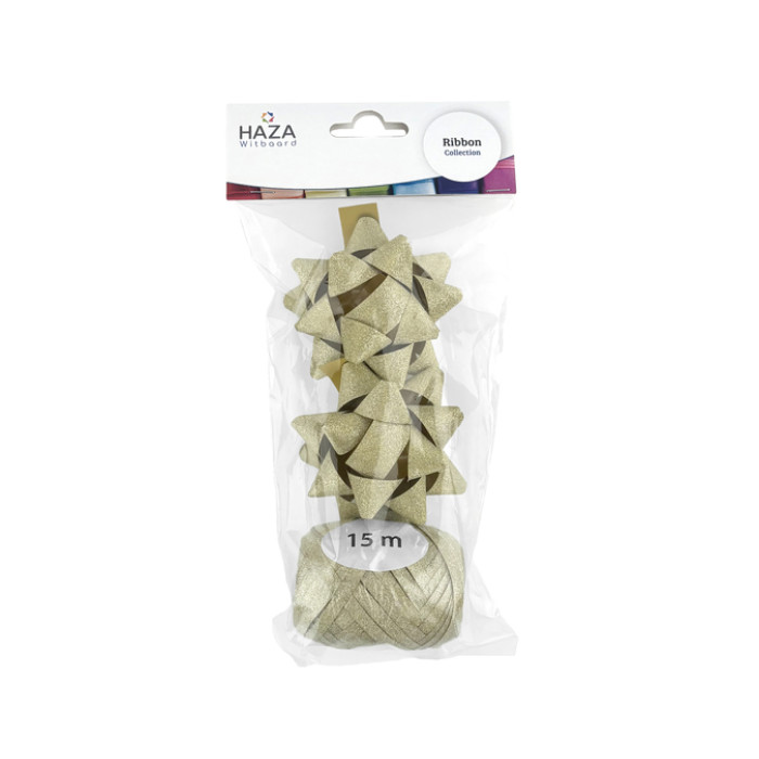 Cadeaulint Polyband en 2 rozetten goud glitter