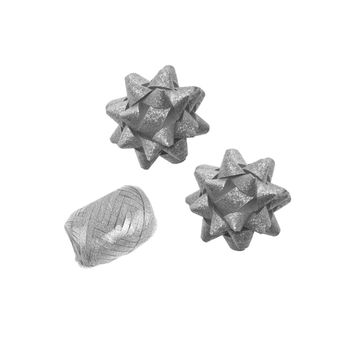 Cadeaulint Polyband en 2 rozetten zilver glitter