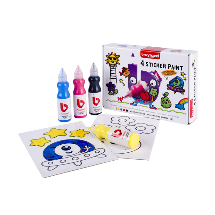 Stickerverf Bruynzeel met 2 sjablonen set à 4 kleuren
