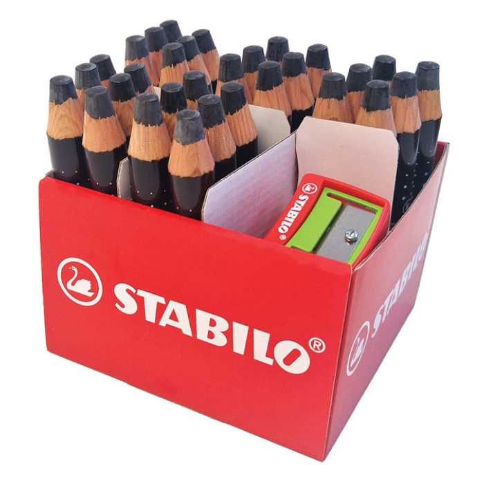Whiteboardpotlood STABILO MARKdry incl 2 slijpers zwart classpack 30st