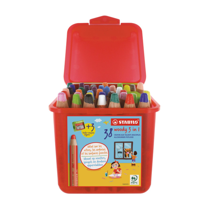Kleurpotloden STABILO 882 woody 3 in 1 incl 3 slijpers classpack 38st