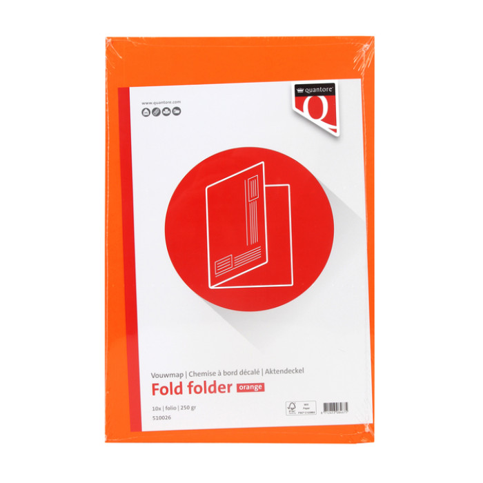 Vouwmap Quantore Folio ongelijke zijde 250gr oranje