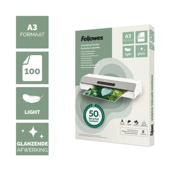 Lamineerhoes Fellowes A3 2x75micron recycled glans 100stuks