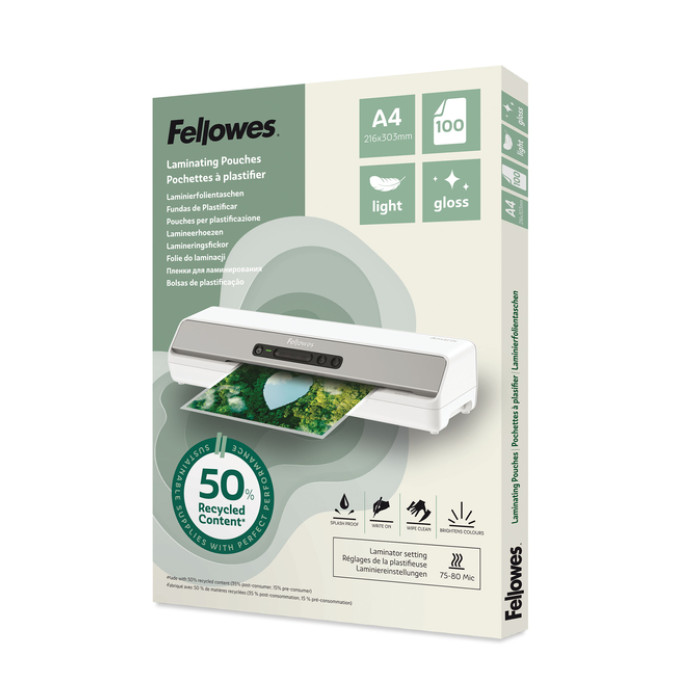 Lamineerhoes Fellowes A4 2x75micron recycled glans 100stuks