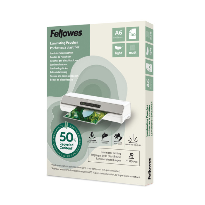 Lamineerhoes Fellowes A6 2x75micron recycled mat 100stuks