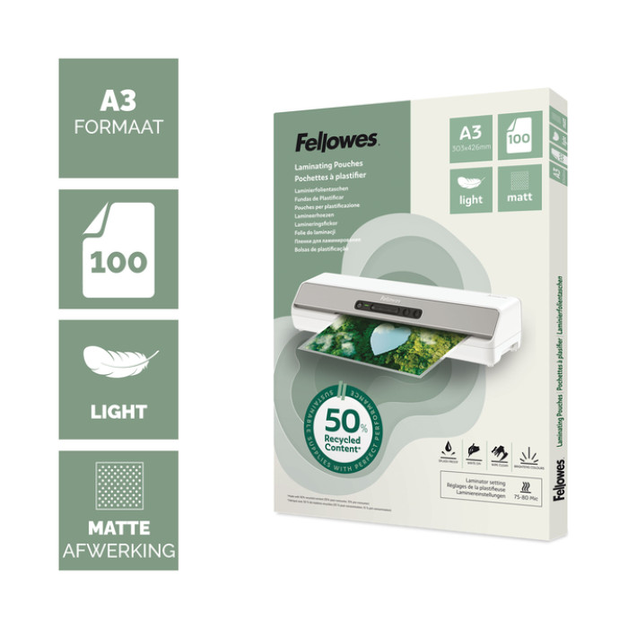 Lamineerhoes Fellowes A3 2x75micron recycled mat 100stuks