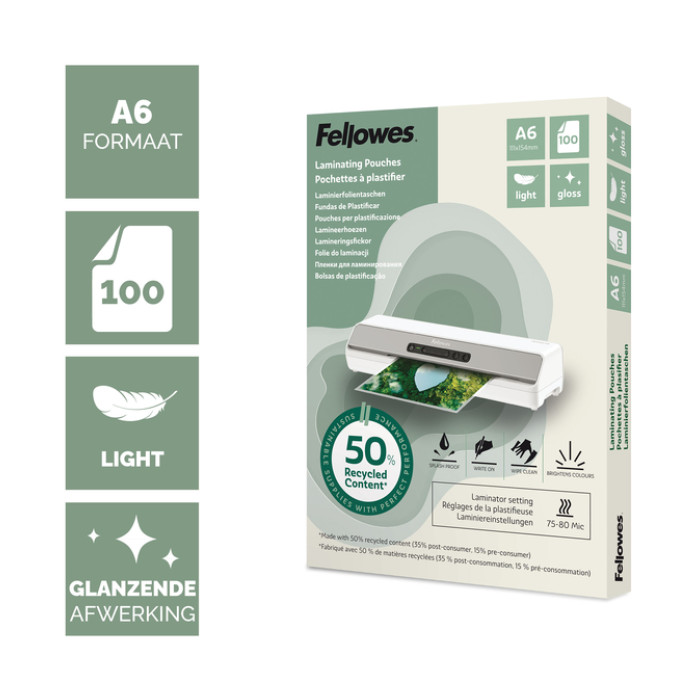 Lamineerhoes Fellowes A6 2x75micron recycled glans 100stuks