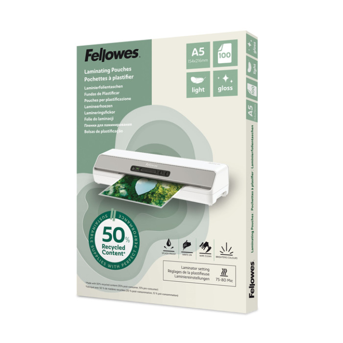 Lamineerhoes Fellowes A5 2x75micron recycled glans 100stuks