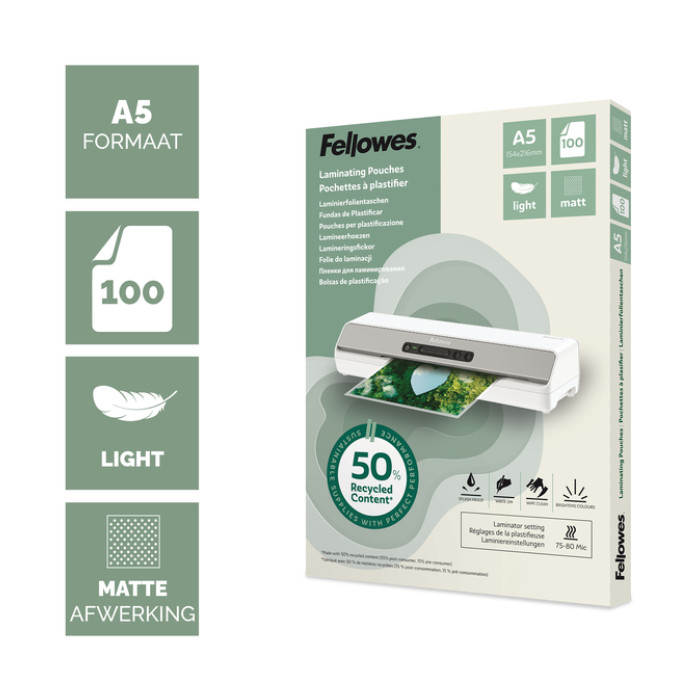Lamineerhoes Fellowes A5 2x75micron recycled mat 100stuks