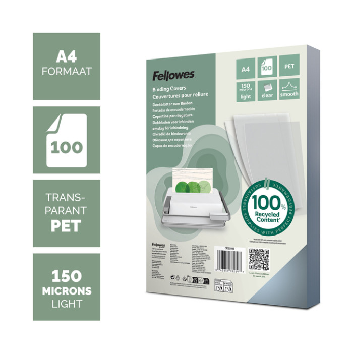 Voorblad Fellowes A4 PET 150micron recycled 100 stuks