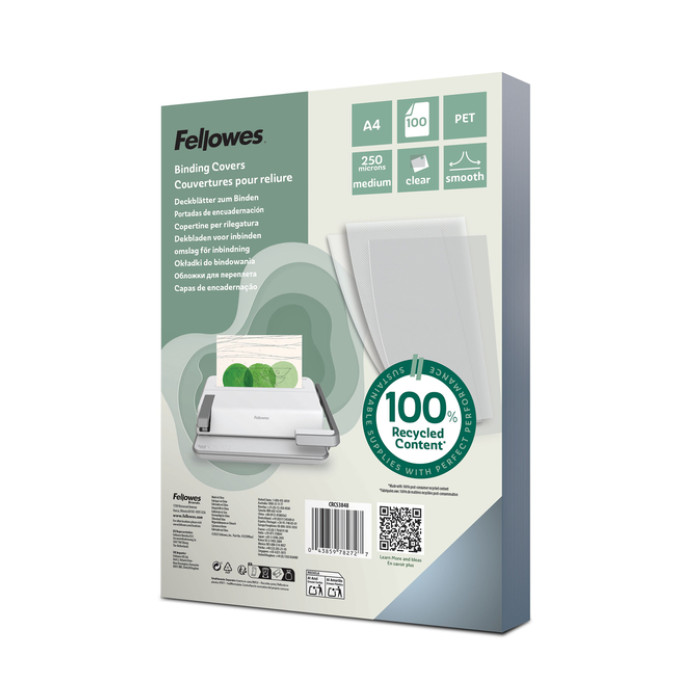 Voorblad Fellowes A4 PET 250micron recycled 100 stuks