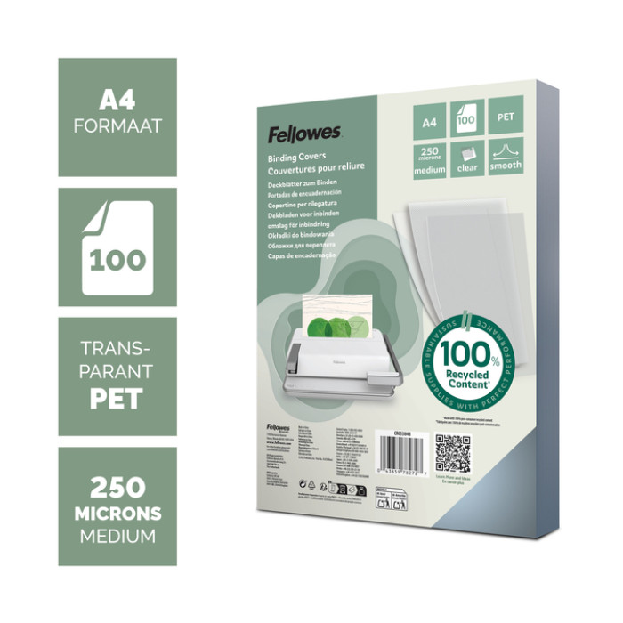 Voorblad Fellowes A4 PET 250micron recycled 100 stuks