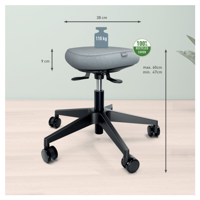 Zitkruk Leitz Ergo met wieltjes en wiebelkussen