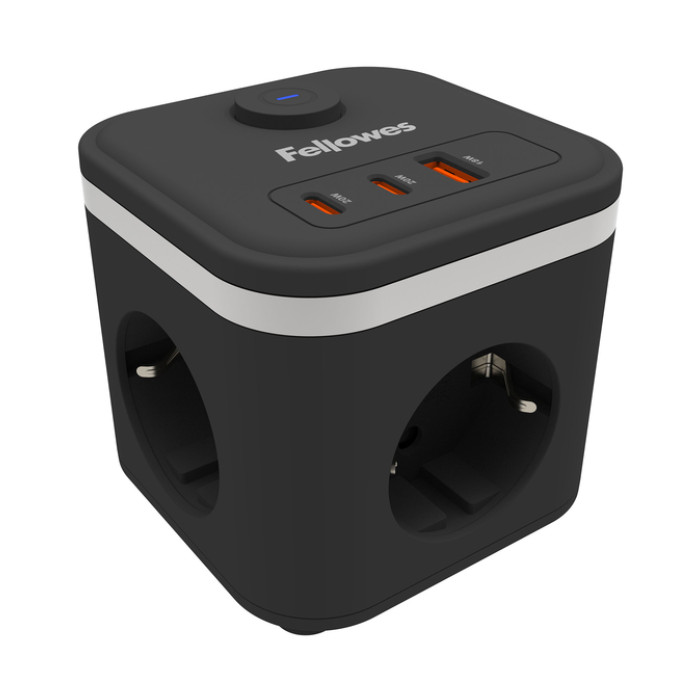 Stekkerblok Fellowes Power Cube F 3 voudig 1xUSB A 2xUSB C 2 meter zwart