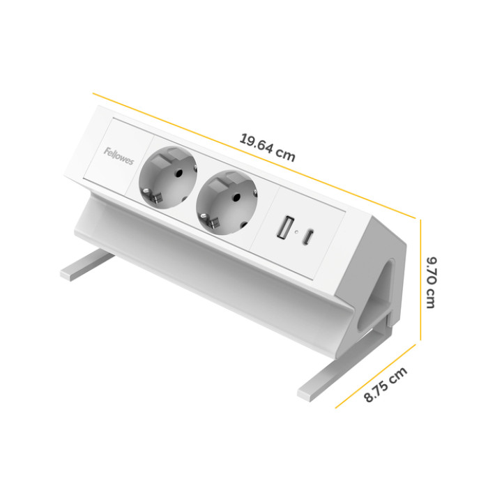 Stekkerdoos Fellowes Power Desk F 2 voudig incl USB A en C 2 meter wit