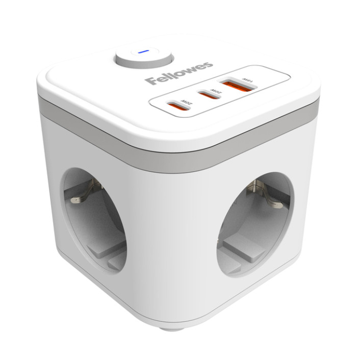 Stekkerblok Fellowes Power Cube F 3 voudig 1xUSB A 2xUSB C 2 meter wit