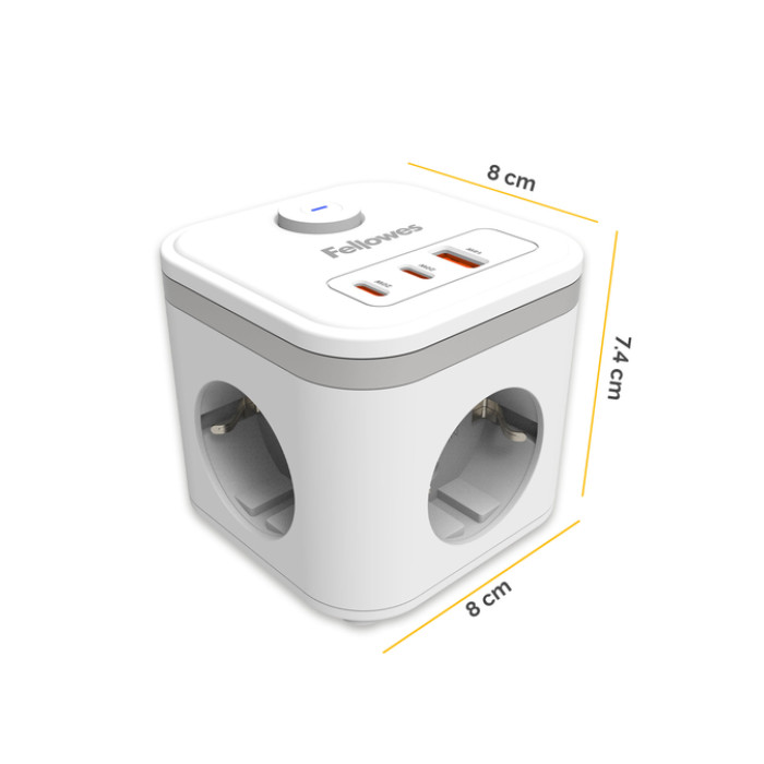 Stekkerblok Fellowes Power Cube F 3 voudig 1xUSB A 2xUSB C 2 meter wit