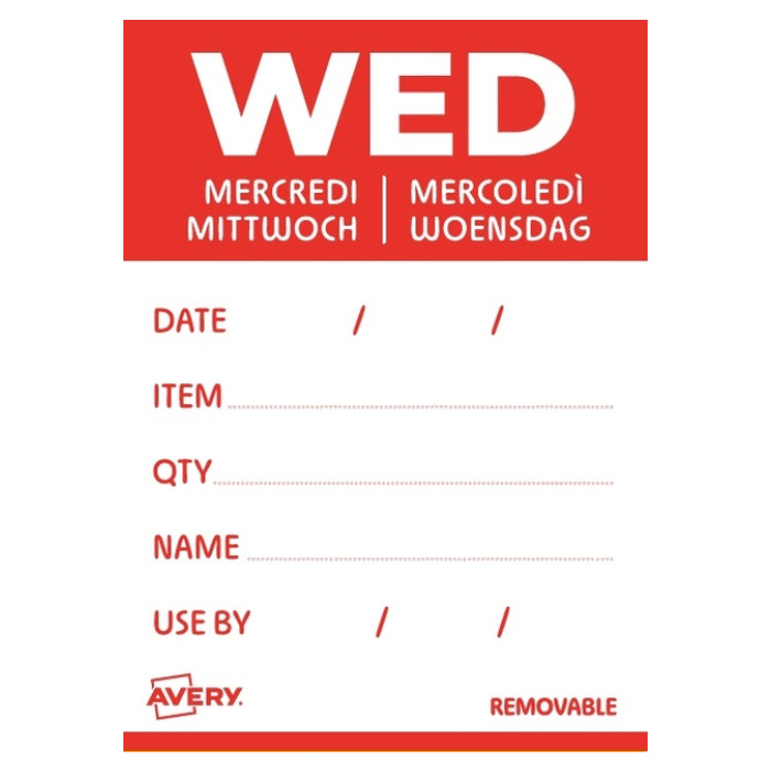 Etiket Avery HACCP woensdag-rood 40x56mm 500st