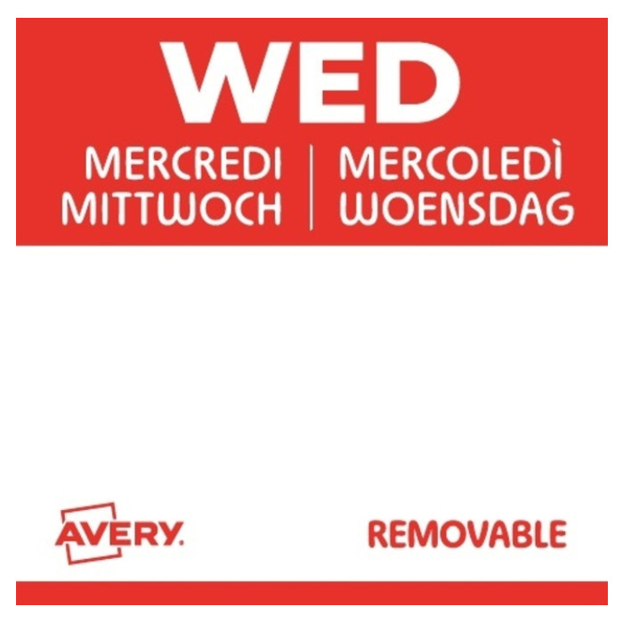 Etiket Avery HACCP woensdag-rood 25x25mm 1000st
