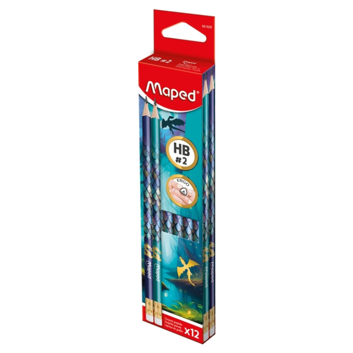 Grafietpotlood Maped Dragon HB met gum set à 12 stuks assorti