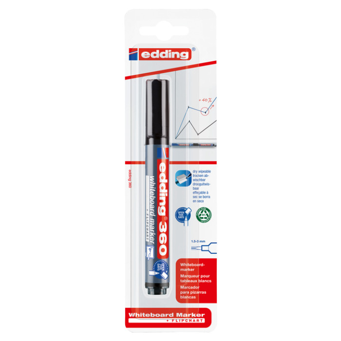 Whiteboardmarker edding 360 rond 1.5-3mm zwart blister à 1 stuk