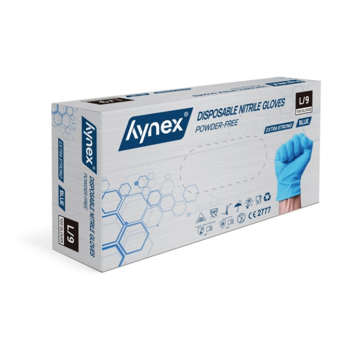 Handschoen Hynex nitril L blauw 5gr extra sterk 100 stuks
