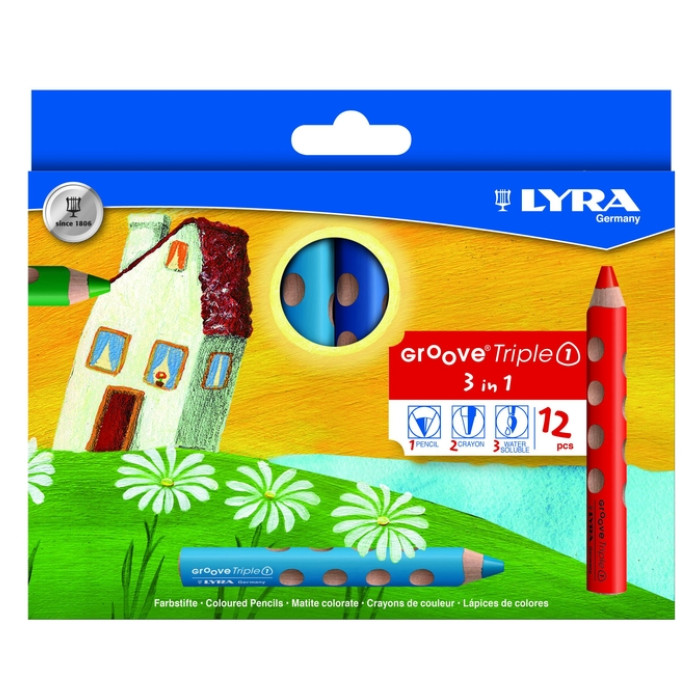 Kleurpotlood LYRA Groove Triple One extra dik set à 12 kleuren