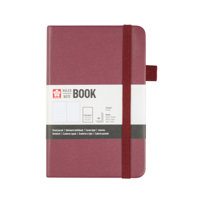 Notitieboek Sakura pocket 90x140mm lijn hard cover moerbei