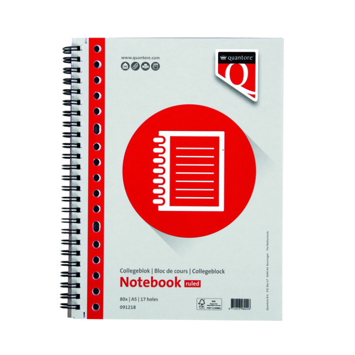 Collegeblok Quantore A5 lijn 17-gaats 80vel 70gr