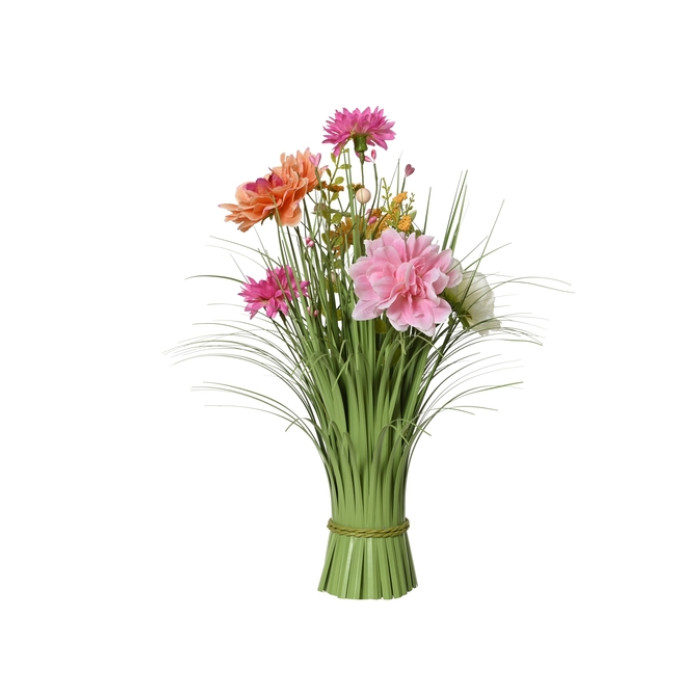 Kunstgras Everlands met bloemen roze 40cm polyester
