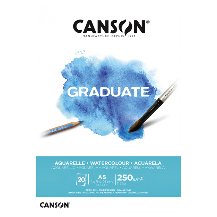 Aquarelblok Canson Graduate A5 250gr 20vel
