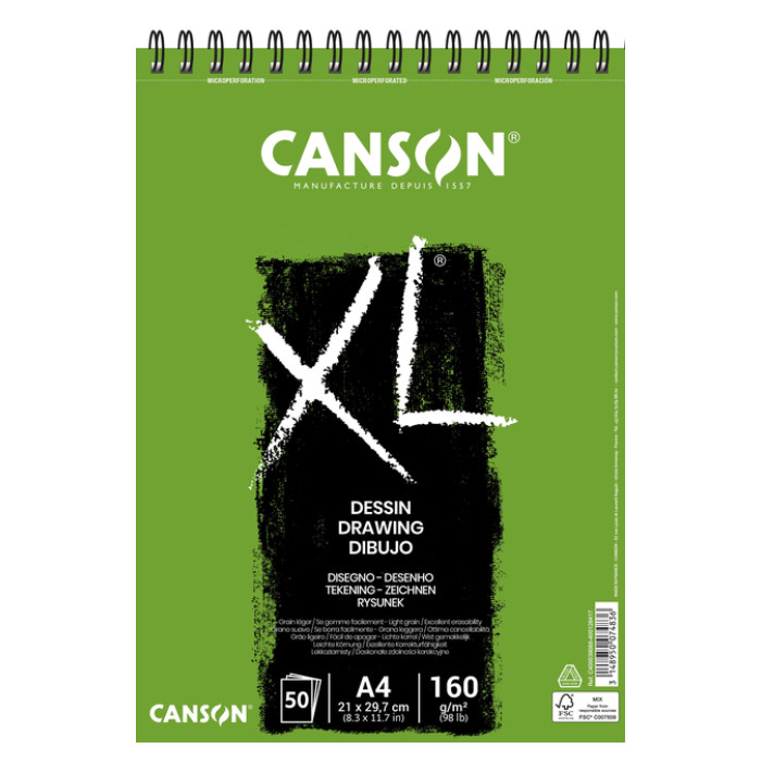 Tekenblok Canson XL Dessin A4 160gram spiraal 50 vel
