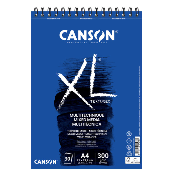 Aquarelblok Canson XL Mix Media A4 300gr 30vel spiraal 30 vel