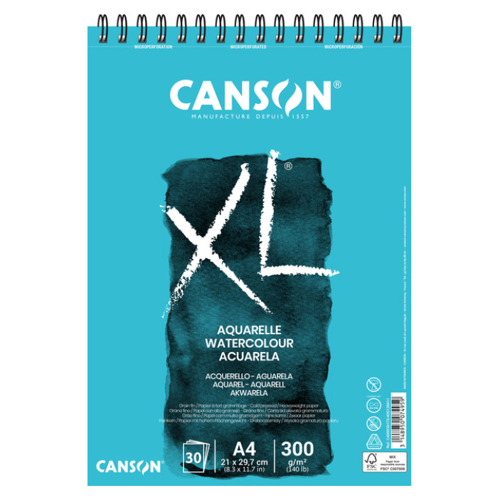 Aquarelblok Canson XL A4 30 vel 300gr spiraal