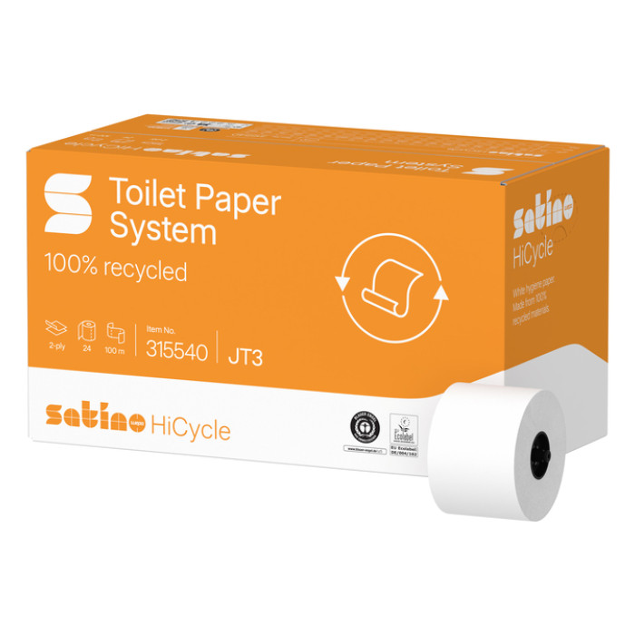 Toiletpapier Satino JT3 HiCycle systeemrol 2-laags 24x100m wit 315540