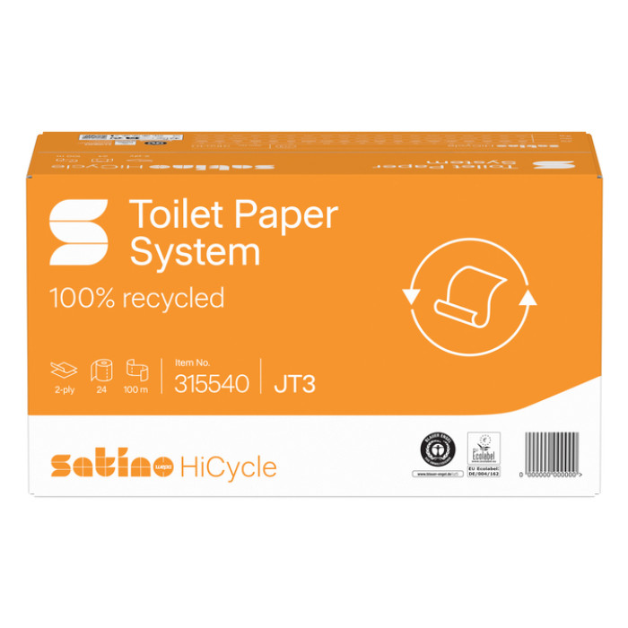 Toiletpapier Satino JT3 HiCycle systeemrol 2-laags 24x100m wit 315540
