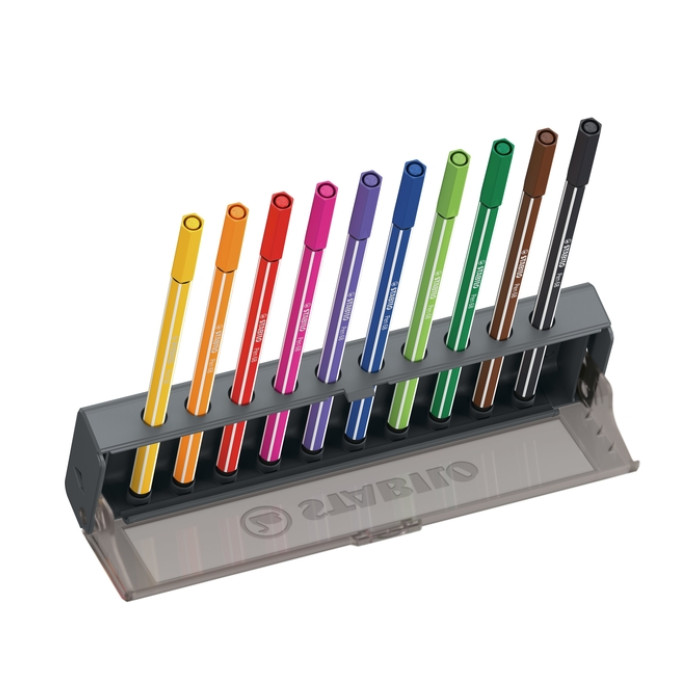 Viltstift STABILO Pen 68 medium clickset à 10 kleuren