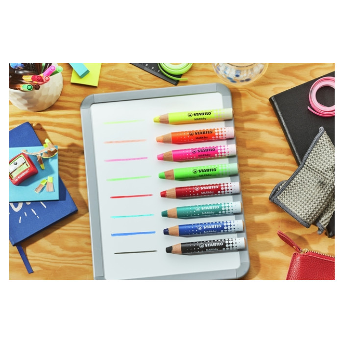Whiteboardpotlood STABILO MARKdry etui à 4 neon kleuren
