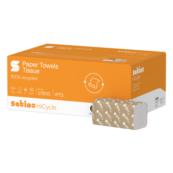 Handdoek Satino PT3 HiCycle v-vouw 2-laags 250x230mm 20x160 vel wit 278510