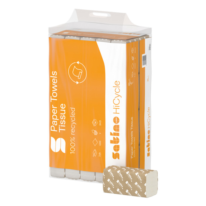 Handdoek Satino PT3 HiCycle v-vouw 2-laags 240x230mm 20x200 vel wit 278720