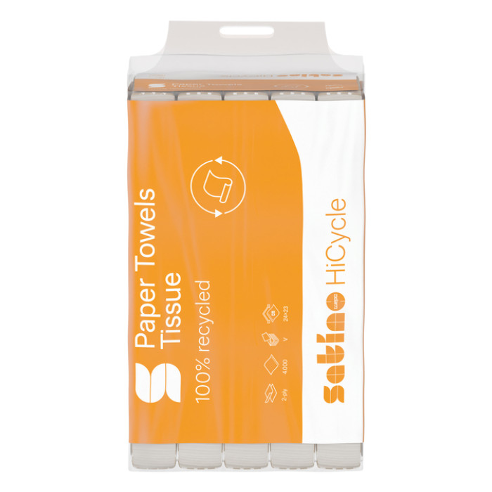 Handdoek Satino PT3 HiCycle v-vouw 2-laags 240x230mm 20x200 vel wit 278720