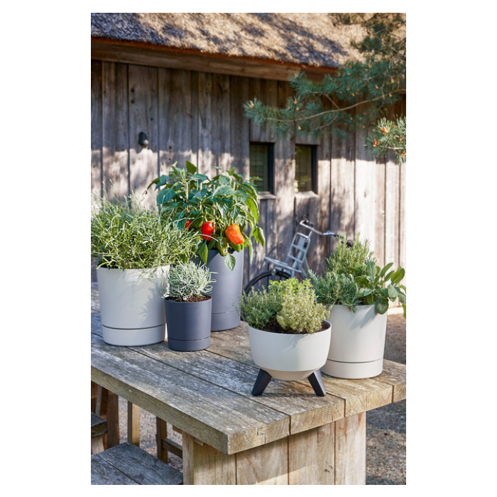Plantenpot Mica Coco met schotel rond hoogte 23,5 Ø22,5 cm antraciet