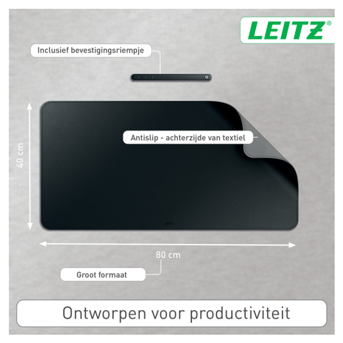Bureau-onderlegger Leitz 80x40cm oprolbaar zwart