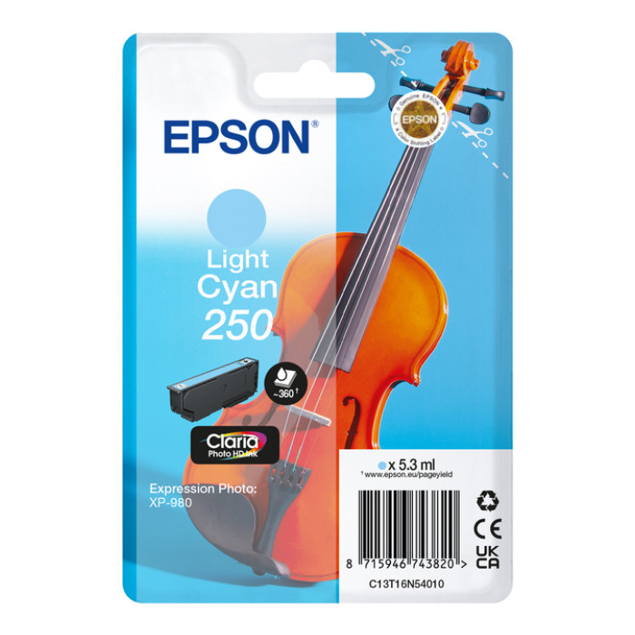 Inktcartridge Epson 250 T16N54 licht blauw