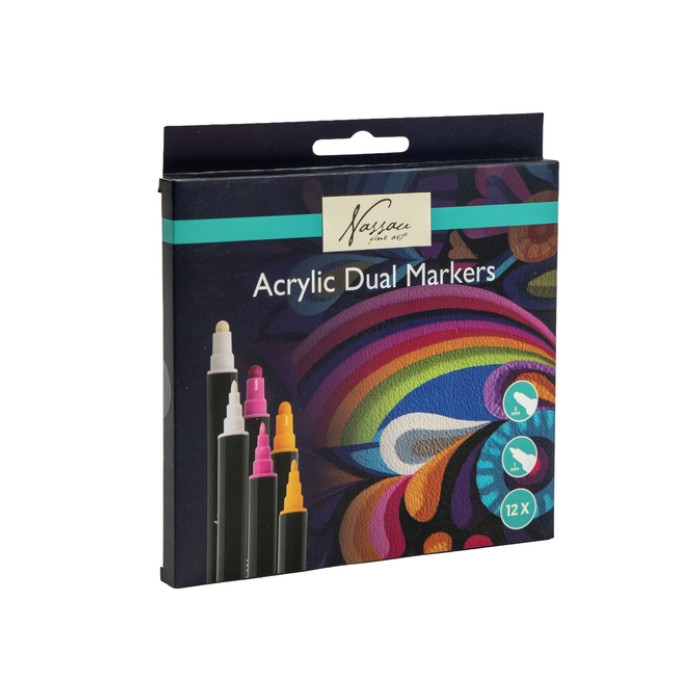 Acrylmarker Nassau Dual tip set à 12 kleuren