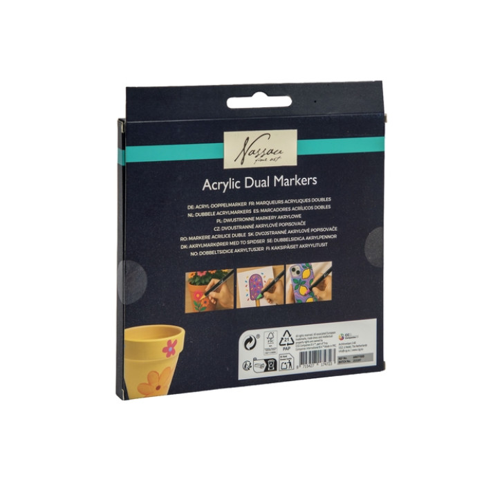 Acrylmarker Nassau Dual tip set à 12 kleuren