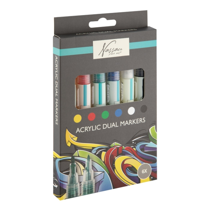 Acrylmarker Nassau duopunt set à 6 kleuren